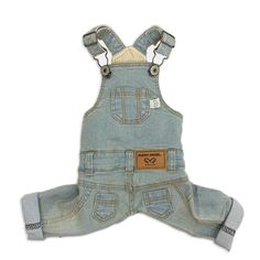 a blue jean overalls with suspenders on it