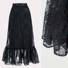 Black Organza Skirt With Embroidered Sunflowers. Great Romantic Flirty Look Bloggers Favorite, Completely Sold Out Collaboration Sandra Mansour X H&M Calf-Length Skirt In Airy Organza With Sunflower Embroidery High Waist With Covered Elastic At Back Of Waistband And A Concealed Zipper At One Side Seam Above Hem With Wide Flounce Lining In Jersey Made From Recycled Polyester Shell: Cotton 60%, Polyamide 40% Lining: Polyester 100% I Also Have The Matching White Top In Xs. Message If Interested Spring Black Skirt With Lace Trim, Black Skirt With Lace Trim For Spring, Black Lace Trim Skirt For Spring, Long Lace Skirt With Floral Embroidery, Black Skirt With Lace Trim For Summer, Black Lace Trim Skirt For Summer, Spring Black Lace Skirt, Black Lace Skirt For Spring, Black Embroidered Flowy Skirt