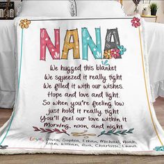 ?ÿPersonalized Nana Blanket, Nana Blanket With Grandkids Names, Nana We Hugged This Blanket All blankets are made upon customers' wish to order and handcrafted to high-quality standards. Tip:?ÿBuying 2 products or more at the same time will save quite a lot on shipping fees. Product Details: * Fleece Blanket The fleece blanket features a lightweight, pill-free microfiber fleece that is not only supremely soft but also warm & cozy. Full Print Top With White Underside Machine Wash, Tumble Dry Low Personal Blanket, Grandma Blanket, Grandchildren Gifts, Christmas Gifts For Grandma, Kids Candy, Personalized Grandma, Personalized Blanket, Elegant Colors, Blanket Personalized