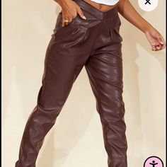 Prettylittlething Dark Chocolate Faux Leather V Front Tailored Pants Size 2 Never Worn, Still In The Package Burgundy Bottoms For Fall Party, Burgundy Party Bottoms For Fall, Fall Party Burgundy Bottoms, Straight Leather Pants With Pockets For Party, Party Leather Straight Pants With Pockets, Chic Burgundy Pants For Party, Chic Burgundy Party Pants, Trendy Burgundy Party Bottoms, Chic Burgundy Pants With Pockets