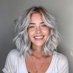 Gray Hair Platinum Highlights, Platinum Balayage Bob, Blonde Hair To Gray Hair, Lob Haircut Silver Hair, Light Silver Blonde Hair, Ash Blonde With Grey Highlights, Platinum Blonde Highlights And Lowlights Short Gray Hair, Bleached Grey Hair