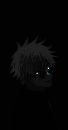 an anime character with blue eyes in the dark