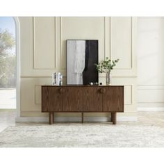 【Modern Style with Vintage Charm】- This wood grain sideboard combines vintage style with mid-century modern aesthetics, making it perfect for the living room, entryway or kitchen dining room. 4 spacious cabinet doors provide ample storage space. From kitchen dishes to books and decorations in the living room, this cabinet has you covered. 【High Quality & Durable Construction】- Our storage cabinet is made of high quality MDF, solid wood feet and eco-friendly paint.5 solid wood feet not only impro Entryway Storage Cabinet, Walnut Tv Stand, Hallway Cabinet, Buffet Cabinet, Accent Cabinet, Cabinet Decor, Kitchen Dishes, Cabinet Colors, Sideboard Cabinet