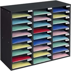 a black filing cabinet filled with lots of folders