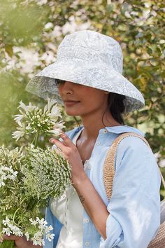 Handmade from lightweight and breathable cotton, this printed crusher hat is perfect for a day at the beach or in the garden. Packable construction pairs with UPF 50 sun protection and an inner drawstring to assure a comfortable fit. | Botanical Cotton Crusher Hat at Terrain Wide Brim Sun Hat, Sun Protection Hat, A Day At The Beach, Sun Hats For Women, Water Repellent Fabric, Day At The Beach, Fashion Spring, American Design, Summer Hats