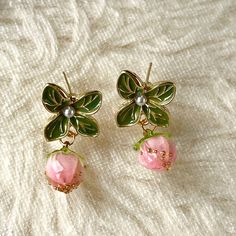 Y2k Food, Vine Earrings, Earrings Y2k, Strawberry Leaves, Strawberry Earrings, Handwritten Gifts, Y2k Cute, Chunky Earrings, Pink Strawberry