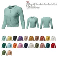 A2Y Women's Solid Cropped 3/4 Sleeve Button Down Crew Neck Knit Cardigan Sweater SIZE Available in 7 sizes: Small, Medium, Large, X-Large,1XL,2XL,3XL MEASUREMENTS (Inches)YAWSWT0003 S - Chest : 34 / Shoulder : 13.25 / Sleeve : 18.25 / Length : 17.75 M - Chest : 36 / Shoulder : 13.5 / Sleeve : 18.5 / Length : 18.75 L - Chest : 38 / Shoulder : 13.75 / Sleeve : 18.75 / Length : 19.5 XL - Chest : 40 / Shoulder : 14 / Sleeve : 18.75 / Length : 19.75 1XL - Chest : 46 / Shoulder : 16 / Sleeve : 18 / Le Knit Sweater Cardigan, Cardigan Sweater, Knit Cardigan, Sweater Outfits, Sweater Sizes, Sweater Cardigan, Button Downs, Crew Neck, Women Accessories