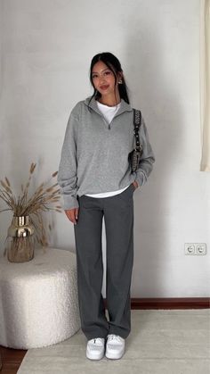 Autumn Business Outfits Women, Casual Outfit With Dress Pants, Gray Pants Fall Outfit, Nyc Work Outfit Business Casual, Autumn Winter Work Outfits, Slacks Dressy Outfit, 2024 Autumn Outfits Work, Work Outfits Women Grey Pants, Women’s Business Casual Fall