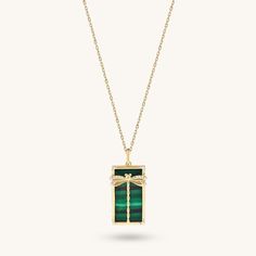 14K Real Gold Dragonfly Green Enamel Tag Necklace Green Amulet Jewelry As A Gift, Luxury Cable Chain Jewelry Gift, Green Rectangular Pendant Necklace For Formal Occasions, Formal Green Necklace With Rectangular Pendant, Luxury Green Pendant Necklace, Luxury Necklace With Detachable Rectangular Pendant, Fine Jewelry Green Necklace As A Gift For Her, Fine Green Necklace As A Gift For Her, Luxury Necklace With Adjustable Chain For Gift