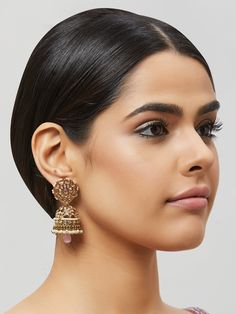 NAZRANAA JEWELS OFFERS A GREAT RANGE OF INDIAN JEWELRY FOR TODAY'S WOMAN WITH THE LATEST DESIGNS. THE BRAND IS COMMITTED TO PROVIDING ITS CUSTOMERS WITH THE HIGHEST QUALITY OF GOODS AND NEWEST DESIGNS. IT IS SUITED FOR A WOMAN WHO IS LOOKING TO STAY DATED WITH THE LATEST TRENDS. RADIANT ANTIQUE GOLD EARRINGS IN DIFFERENT COLOR PEARLS IS A PERFECT ACCESSORY FOR ANY NIGHT EVENT. IT IS SURE TO MAKE YOU STAND OUT IN A CROWDED ROOM. Traditional Indian Jewelry: Slight Color variations possible due to Brass Jhumkas For Wedding, Festive Brass Hoop Earrings For Wedding, Festive Wedding Brass Hoop Earrings, Brass Meenakari Earrings, Gold Brass Jhumkas, Gold-plated Chandbali Bridal Earrings, Gold Plated Chandbali Bridal Earrings, Intricate Design Chandelier Earrings For Reception, Bridal Earrings With Latkans For Gift