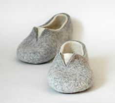 Felted slippers  Grey White Natural Unisex Cozy Gray Slippers With Round Toe, White Comfortable Slippers With Soft Sole, Comfortable White Slippers With Soft Sole, Gray Cozy Slip-on Slippers, Cozy White Closed Toe Slippers, Gray Slip-on Slippers For Indoor Use, White Comfortable Slippers For Gift, White Closed Toe Slippers With Soft Sole, Gray Slip-on Indoor Slippers