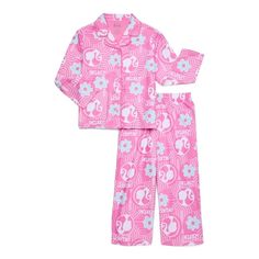 Shes just a barbie girl living in her own slumber world. The Barbie Top and Pants Pajama set will have drifting off to sleep in style. This set features a button front top with long-sleeves, a notch collar, and a fun and vibrant allover Barbie print along with matching pull-on pants. Your girl will dream big and feel like a fashion icon as she shows off her cozy pajamas at sleepovers or simply at home on lazy weekends. Bedtime has never been this fun and fabulous! Size: 10/12.  Color: Pink.  Gender: female.  Age Group: kids. Barbie Print, Barbie Top, Cozy Pajamas, Button Front Top, Notch Collar, Kids Outfits Girls, Girls Pajamas, Fashion Icon, Barbie Girl