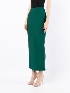 Shop Herve L. Leroux high-waisted fitted maxi skirt with Express Delivery - FARFETCH Chic Full-length Green Skirt, Elegant Green Maxi Skirt For Evening, High Waist Green Bottoms For Evening, Elegant Green Evening Maxi Skirt, Green Midi Length Lined Skirt, Green Lined Midi Skirt, Green Maxi Skirt For Work, High Waist Green Maxi Skirt For Party, Green Lined Skirt For Formal Occasions