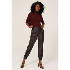 Merlot faux leather (100% Polyester). Jogger. Pull on. 27" Inseam. Imported. Fitted Leather Pants With Faux Front Pockets, Leather Pants With Faux Front Pockets For Night Out, Brown Leather Pants For Night Out, Fall Leather Pants With Faux Front Pockets, Fitted Faux Leather Pants With Faux Front Pockets, Fall Leather Pants With Faux Front Pockets For Workwear, Fall Leather Pants For Workwear With Faux Front Pockets, Fall Workwear Leather Pants With Faux Front Pockets, Fall Faux Leather Pants For Workwear