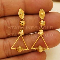 18kt yellow gold handmade earrings jewelry from India. Brand- StarLikesGoldIndia Metal- yellow gold real gold. Metal purity- 18 Karat. Weight- 4.06 grams approx. Max Length - 3.8 centimeter approx. Max Width-  1.6 centimeter approx. Condition- excellent brand new the earrings come with normal backs if you real gold screw please contact. Please feel free to ask if you have any query. a 20% restocking fees will be deducted for cancellation or returns Conditions of return Buyer is responsible for r Simple Design 14k Gold Earrings, Traditional Gold Diamond Cut Earrings, Yellow Gold Plated Dangle Danglers, Hallmarked Yellow Gold Round Danglers, Gold 14k Elegant Earrings, Yellow Gold Pierced Danglers For Gift, Gold Dangle Earrings, Gold Earring, Gold Earrings Dangle