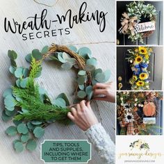 the cover of wreath making secrets magazine with images of flowers and plants in front of it