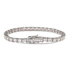 Stunning, timeless and classy assher cut tennis bracelet. This brilliant tennis bracelet is filled with rich, high quality white asscher-cut cubic zirconia gemstones, hand set in the trendiest, yet classy, prong setting. Each stone is set in Suzy Levian's signature high polished 925 sterling silver. Every single bracelet is man made, making it a unique masterpiece. Surprise someone special in your life with this luxurious tennis bracelet. Suzy Levian guarantees the use of only high quality and t Single Bracelet, Gemstone Brooch, Cubic Zirconia Bracelet, Cubic Zirconia Necklace, Cubic Zirconia Jewelry, Jewelry Rings Diamond, Cubic Zirconia Earrings, Zirconia Earrings, Gemstone Necklace Pendant