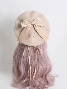 ❤Lace Big Bow Beret❤︎ Cute Beret, Big Bow, Coffee Coffee, Big Bows, White Beige, Light Purple, Dark Red, Dark Blue, Milk