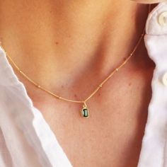 "Some classics never go out of style. Our dainty baguette necklace adds a touch of color and can be dressed up or down! Add a little sparkle to your dainty jewelry collection with this delicate 14kt gold filled necklace. D E T A I L S *Quartz baguette *9mm, choose pink, green or brown *100% 14kt gold filled chain Wonderful for layering! LENGTH *Available in 16, 18 or 20 inches *Model is wearing 16\" in photos HOW TO PERSONALIZE *Select your choices from the drop down menu to create your custom d Necklaces For Her, Layer Jewelry, Jewelry 2023, Baguette Necklace, Gold Filled Necklace, Money Aesthetic, Dainty Gold Necklace, Rose Gold Chain, Jewelry Birthday