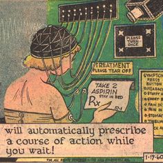 an old comic strip with a man writing on it