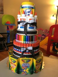 a stack of crayons on top of each other