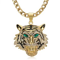 PRICES MAY VARY. The Tiger King Means Power and Energy. Green Eyes, Sharp Teeth, Growling Face, Cubic Zirconia Stones and Big Size As Design Elements. It's An Amazing Gift! Metal Type♥Selected Austrian Rhinestone and High Quality Stainless Steel. The Defect Rate Is Less Than 0.1%. It's No Easy to Fade or Broke. 90 DAYS MONEY BACK GUARANTEE-100% satisfaction guaranteed. That is our promise. So, if you're not completely happy with your purchase within the first 90 days, just let us know. We will d Punk Style Gold Jewelry For Streetwear, Wolf Pendant Necklace, Boys Necklace, Hip Hop Chains, Tiger Pendant, Chain For Men, Horse Necklace, Tiger Head, Diamond Chain