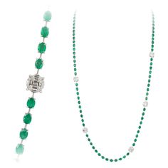 NECKLACE 18K White Gold Diamond 0.43 Cts/80 Pcs Emerald 30.08 Cts/98 Pcs Tapered Baguette 1.19 Cts/50 Pcs White Gold Diamond Necklace, 18k Gold Necklace, Necklace Diamond, Gold Diamond Necklace, Green Emerald, Drop Necklace, Emerald Diamond, Modern Jewelry, White Gold Diamonds