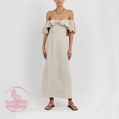 The Strappy Linen Midi Dress offers effortless style and versatility for all seasons. Crafted from breathable linen fabric, it keeps you cool in summer and can be layered with a jacket or sweater for colder months. Complete with convenient, it seamlessly combines fashion with functionality for any occasion. 🖤 DETAILS Adjustable shoulder straps and tiered, frilled hemline Square neckline  Zipper at the side Length of dress: 117cm The model is 178cm/5'10" and wears a size S / UK 8 / US 4 🖤 SIZE Summer Linen Maxi Dress With Ruffles, Summer Linen Midi Dress With Ruffles, Bohemian Linen Maxi Dress With Ruffles, Casual Linen Maxi Dress With Ruffles, Beach Linen Midi Dress With Ruffles, Linen Sundress Maxi Dress For Brunch, Linen Ruffle Dress For Brunch, Beige Linen Dress With Ruffles For Spring, Spring Beige Linen Dress With Ruffles