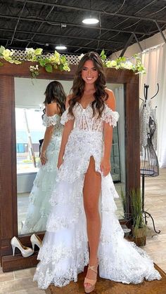 Prom Dresses Long Sparkly, Tiered Wedding Dress, Tiered Tulle Skirt, White Mermaid, Long Formal Dress, Corset Dress Prom, Evening Party Gowns, Lace Prom Dress