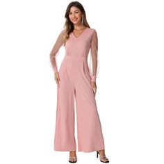 Are you tired of blending in with the crowd at parties and in the office? Do you want to make a statement and show off your feminine charm? Look no further than this solid color jumpsuit! This jumpsuit is the perfect choice for any occasion, whether you're looking to impress at a formal event or turn heads at a party. Its sleek and stylish design is sure to make you stand out from the crowd! But this jumpsuit isn't just for special occasions - it's also great for everyday wear. Whether you're ru Summer Jumpsuit Casual, Tube Jumpsuit, Solid Color Jumpsuits, Maxi Jumpsuit, Wide Leg Romper, Jumpsuit Party, Pink Jumpsuit, Mesh Long Sleeve, Women Maxi