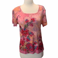 Forbidden Pink Floral Beaded Shirt Size Medium Nwt New With Tag Thank You For Stopping By Our Closet! Bundle Items And Make An Offer! Pink Lace Shirt, Shirt Stripes, Beaded Shirt, Red Long Sleeve Tops, Tan Top, Uniqlo Women, Bralette Crop Top, Lululemon Tops, Lace Kimono