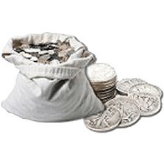 a bag full of coins sitting on top of a white table next to another bag