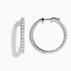 Effy Pave Classica 14K White Gold 1" Diamond Inside-Out Hoop Earrings 1.96 TCW Gold Diamond Hoop Earrings, Diamond Hoop Earrings, White Stone, White Gold Diamonds, Round Diamonds, Gold Diamond, Gold Metal, Hoop Earrings, White Gold