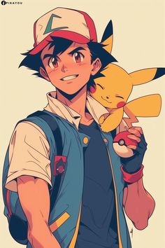 an anime character holding a pokemon pikachu