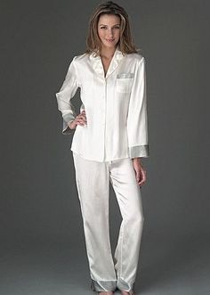 Silk pajamas i need a white pair Silk Pajama Pants, Pijamas Women, Button Up Pajamas, Satin Nightwear, Luxury Pajamas, Silk Pajamas Women, Pyjama Satin, Silk Clothes, White Pajamas