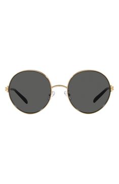 Elevate your chic style with these retro-inspired round sunglasses fitted with full-coverage UV-protective lenses. 54mm lens width; 19mm bridge width; 140`mm temple length 100% UV protection Adjustable nonslip nose pads Metal Imported Chic Gold Round Frame Sunglasses, Classic Cat Eye Sunglasses With Uv Protection, Classic Cat Eye Sunglasses With Mirrored Lenses, Gold Round Sunglasses With Gradient Lenses, Chic Round Frame Sunglasses With Uv Protection, Classic Cat Eye Sunglasses With Tinted Round Frame, Chic Round Sunglasses With Uv Protection, Chic Round Sunglasses With Gradient Lenses, Classic Round Sunglasses With Tinted Lenses