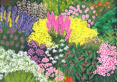 a painting of many different colored flowers