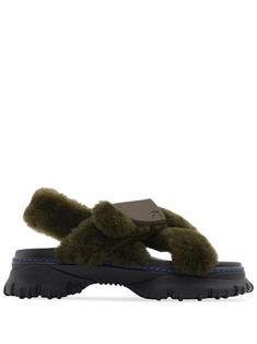 green round toe branded insole adjustable strap to the front logo-buckle detail Shearling Open Toe Sandals With Cushioned Footbed, Luxury Green Round Toe Sandals, Luxury Green Sandals With Round Toe, Shearling Open Toe Sandals With Removable Insole, Half Awake, Wedding Guest Looks, Chanel 2, City Dress, Iconic Bags