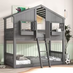 the bunk bed is made up to be used as a child's room or bedroom