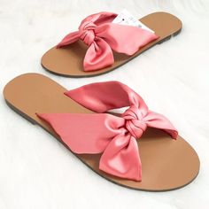 J. Crew Pink Satin & Faux Leather Knotted Sandals. Size 9m. Nwt. Rare. Htf. Please Send Reasonable Offers Through The Offer Button! Follow To Keep Updated! (22) Flat Pink Sandals For Spring, Pink Flat Sandals For Spring, Pink Sandals For Spring Day Out, Feminine Pink Sandals For Spring, Feminine Synthetic Sandals For The Beach, Pink Synthetic Sandals For Summer, Feminine Flat Heel Sandals For Spring, Feminine Closed Toe Beach Sandals, Feminine Pink Flat Sandals