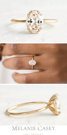 two different views of an engagement ring, one with a center stone and the other with a