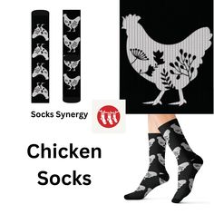 These high-quality socks with sublimated print provide optimum comfort with style wherever one might go - a subtle accent to complement an office look or an eye-catching statement for an extravagant outfit.  NB! Dark color prints tend to make the side-seams more noticeable. .: Material: 95% polyester, 5% spandex .: Unisex regular fit .: 3 different sizes .: Ribbed tube .: Cushioned bottoms .: NB! Printed with flat sublimation method. Color discrepancy can be seen on side seams Chicken Socks, Mens Pattern, Animal Socks, Chicken Lover Gifts, Sock Animals, Trendy Gift, Socks And Hosiery, Custom Name, Hosiery