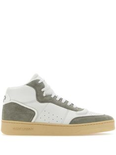 white/light grey calf leather/calf suede panelled design embossed logo to the side perforated detailing front lace-up fastening logo-embossed tongue round toe branded heel counter flat rubber sole Yves Saint Laurent Sneakers Men, Classic High-top Sneakers With Perforated Toe Box, High-top Suede Sneakers With Perforations, Suede High-top Sneakers With Perforations, Luxury High-top Sneakers With Contrasting Heel Counter, High-top Calf Leather Sneakers With Perforated Toe Box, White Suede High-top Sneakers With Perforated Toe Box, White Suede High-top Sneakers With Perforated Toe, Modern Leather High-top Sneakers With Perforations