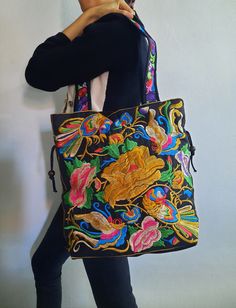 There is a design embroidered on both sides. as shown in the picture This bag is vintage style and home to north Thailand Hmong tribal people. The bag is in new condition. The measurements are 14 inches wide by 14 inches high not including the handles. Please also note that all of our bags are lined with soft black cotton and have a zip to open/close as well as a inside zip pocket. If you have any further questions regarding this order or a multiple order please feel free to send me a message. L North Thailand, Medium Tote Bag, Unique Bags, Medium Tote, Picture This, Old Vintage, Mode Vintage, Soft Black, Vintage Stil