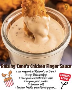 an ad for chicken finger sauce with a spoon in it