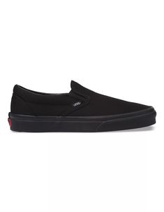 Vans Classic Slip-On shoes. The Canvas Classic Slip-on has a low profile, slip-on canvas upper with elastic side accents, Vans flag label and Vans original Waffle Outsole. Imported. Black Closed Toe Casual Slip-on Sneakers, Black Slip-on Sneakers With Rubber Sole, Black Closed Toe Slip-on Sneakers With Rubber Sole, Black Casual Closed Toe Slip-on Sneakers, Black Closed Toe Slip-on Sneakers, Casual Black Closed Toe Slip-on Sneakers, Black Casual Slip-ons For Spring, Casual Black Slip-ons For Spring, Black Slip-on Sneakers For Streetwear In Spring