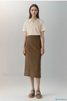 Orcajump - Zhihe Elastic Silk Midi Skirt with Delicate Pleats Spring Casual Pencil Skirt For Office Wear, Khaki Skirt For Workwear, Casual Office Skirt With Relaxed Fit, Elegant Khaki Skirt For Workwear, Elegant Khaki Skirt, Casual Long Skirt For Office, Solid Color Casual Skirt For Business Casual, Casual Pencil Skirt For Office, Casual Lined Pencil Skirt For Business Casual