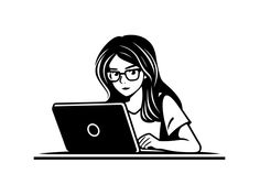 a woman sitting in front of a laptop computer