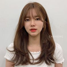 Hair korean brown cur natural waves curtain see through bangs Hair Color Asian, Korean Hair Color, Layered Hair With Bangs