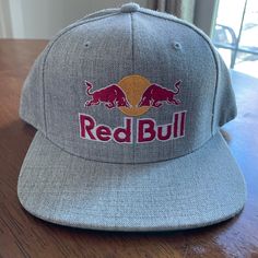 Red Bull Snapback Gray Hat Cap New Without Tags Casual Red Fitted Hat With Flat Brim, Red Snapback Fitted Hat, Red Snapback Casual Fitted Hat, Casual Red Snapback Hat With Flat Bill, Red Casual Snapback Fitted Hat, Red Adjustable Casual Fitted Hat, Casual Red Flat Bill Baseball Cap, Casual Red Adjustable Fitted Hat, Red Casual Fitted Hat